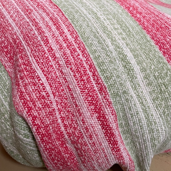 Vintage catalogne rag blanket, fits Queen bed. Striped, Red & Green. - Picture 3 of 14